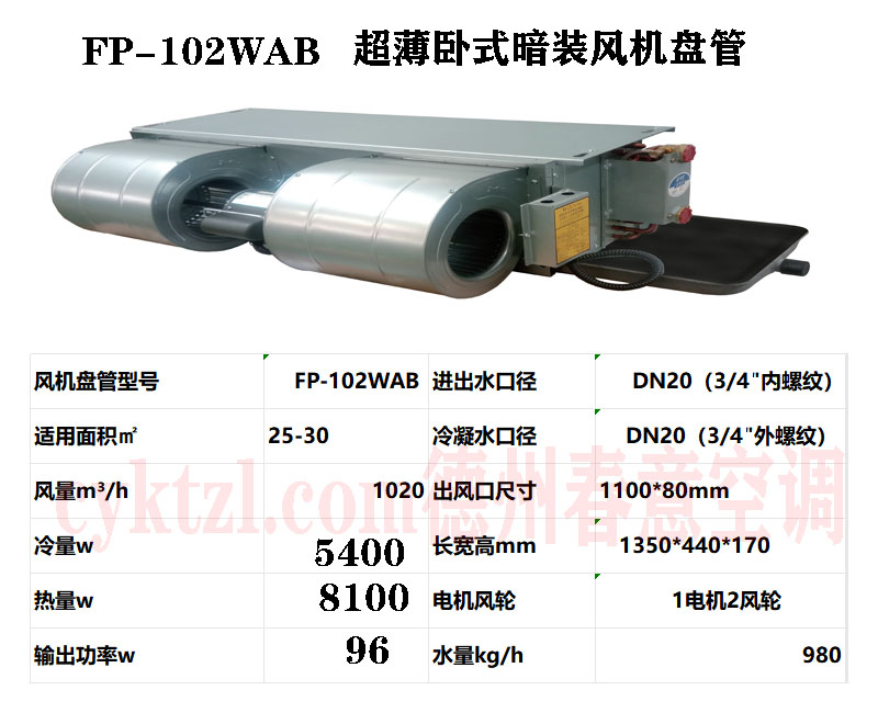 超薄臥式暗裝風(fēng)機(jī)盤管型號選型參數(shù)表格